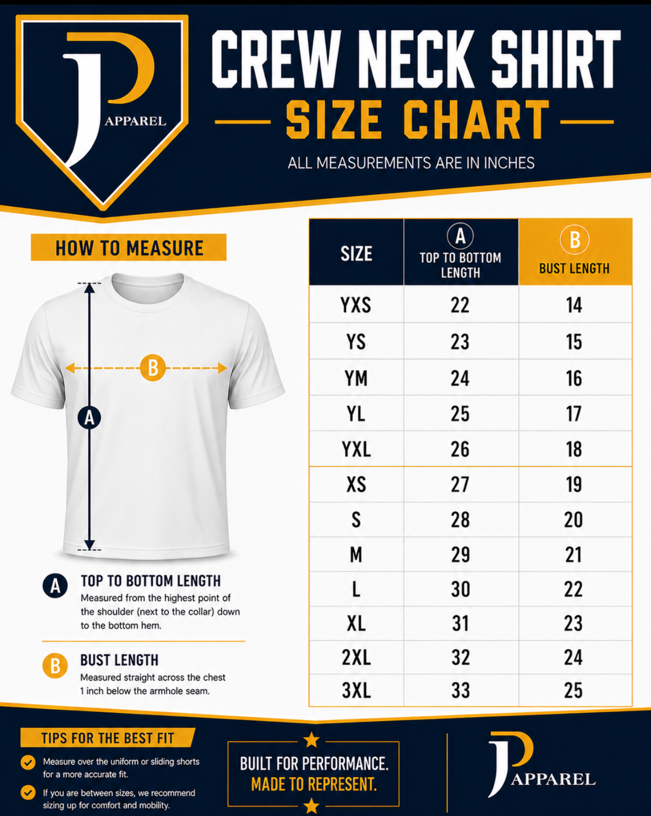 Crew Neck / Hoodie Size Chart